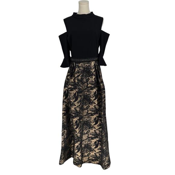 Rickie Freeman Teri Jon Black Gold Jacquard Evening Gown Dress 18 Glam Elegant